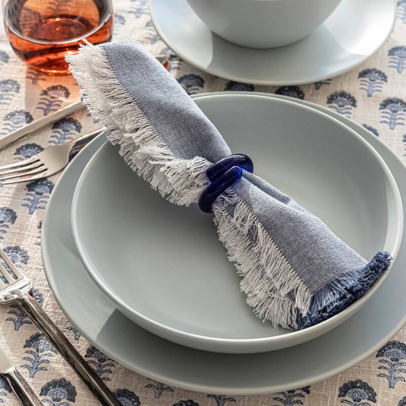 over&back Woven Frayed Chambray Cotton Cloth Napkins - Machine Washable - Set of 4