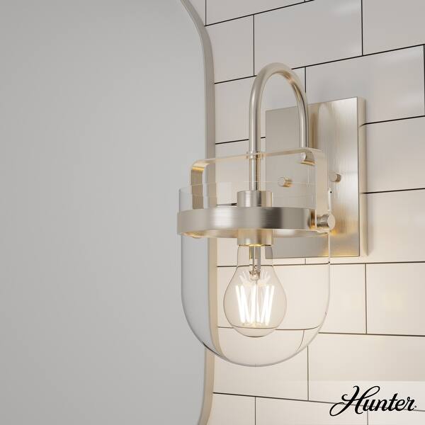 slide 2 of 10, Hunter Karloff 1 Light Wall Sconce - Rustic, Glam, Transitional Brushed Nickel