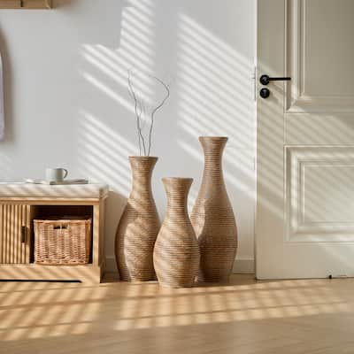 3-Piece Artificial Rattan Floor Vase - For Living Room Decoration, Entrance Or Hallway - For Dry Or Silk Flower Arrangements