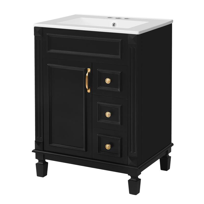 24" Bathroom Vanity with Ceramic Sink and 2 Drawers, Adjustable Shelf
