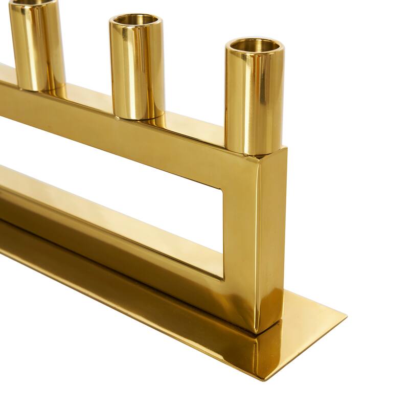 Stainless Steel Metal 7 Candle Candelabra with Rectangular Frame - Gold - Roche River Decor - 3"W x 22"L x 6"H