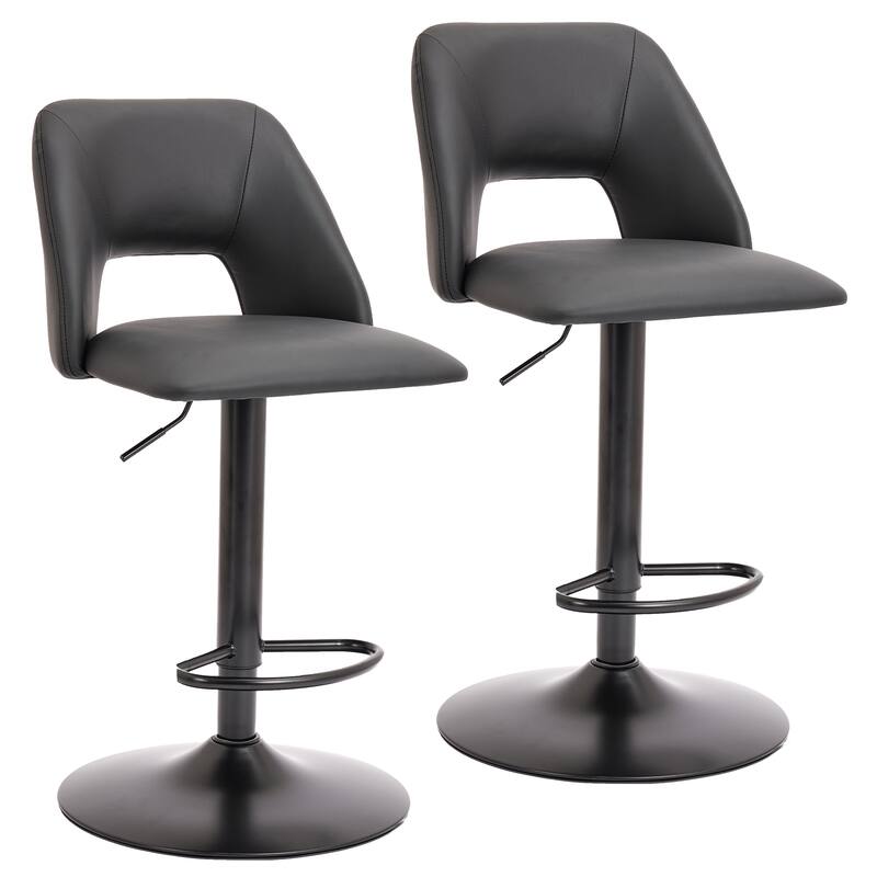 Modern Faux Leather and Metal Adjustable Height Stool, Set of 2