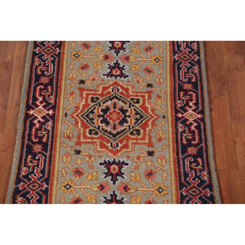 Geometric Heriz Serapi Runner Rug Hallway Hand-Knotted Wool Carpet - 2'6"x 7'10"