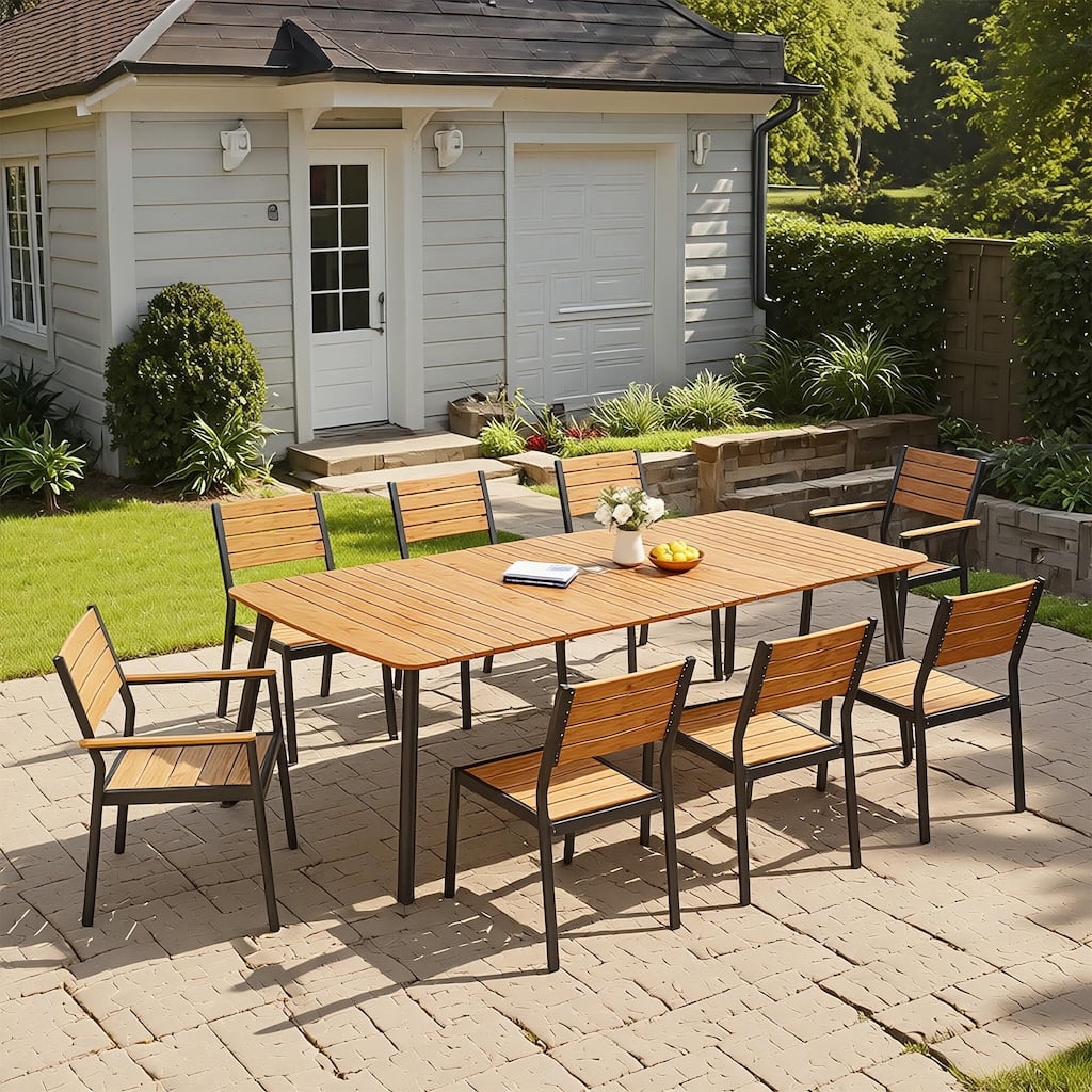Outdoor 7/9-Piece Patio Dining Set Rectangular Dining Table with Stackable Chairs