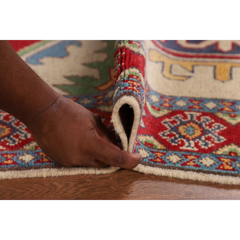 Beige Kazak Runner Rug Hand-Knotted Wool Carpet - 3'3" x 6'10"