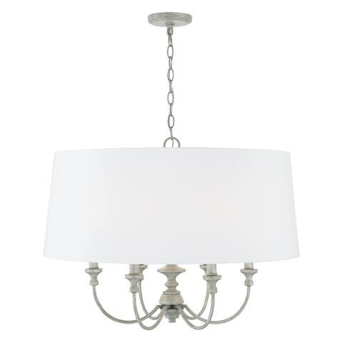 Penelope 6-light Painted Grey Drum Pendant w/ White Fabric Shade