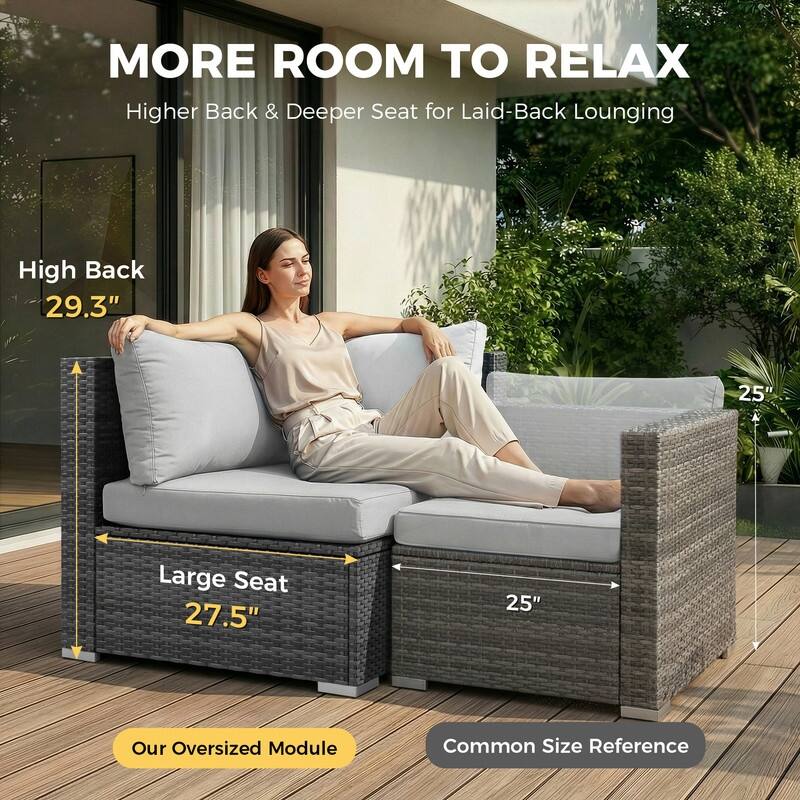 Outdoor Sectional Conversation Set PE Wicker with Double Chaise Lounge, 60,000 BTU Fire Pit Table