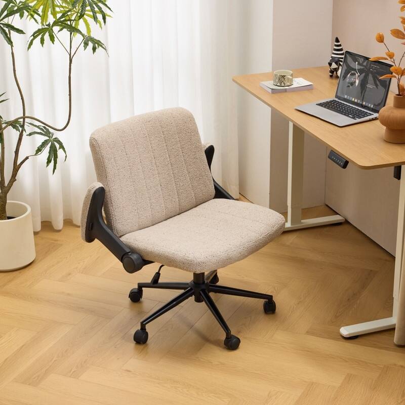 Speckled Chenille Swivel Chair With Flip-Up Arms For Cross-Legged