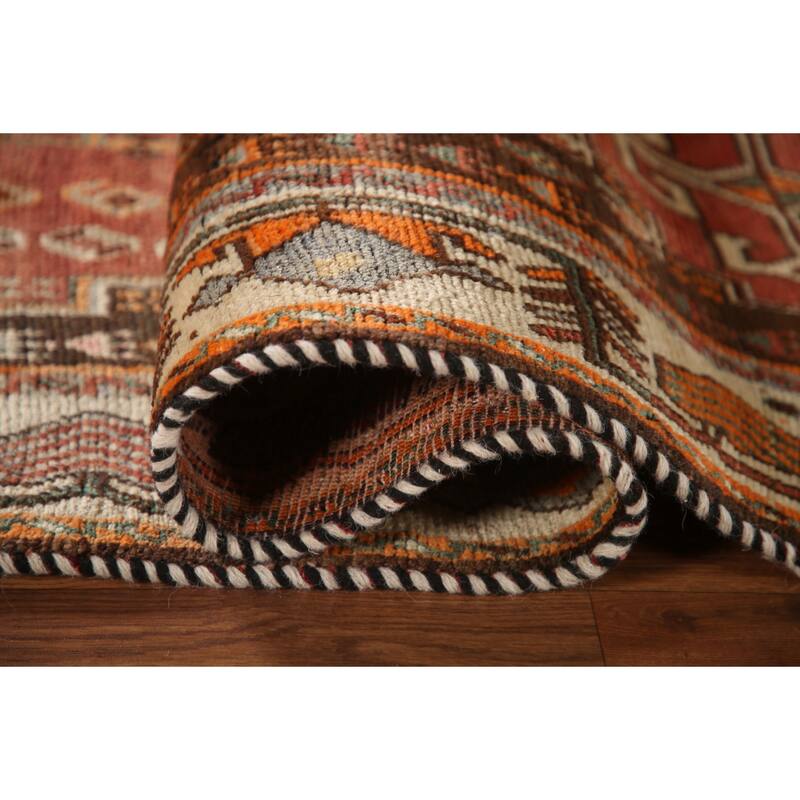 Geometric Shiraz Persian Vintage Area Rug Handmade Orange Wool Carpet - 5'0"x 8'9"