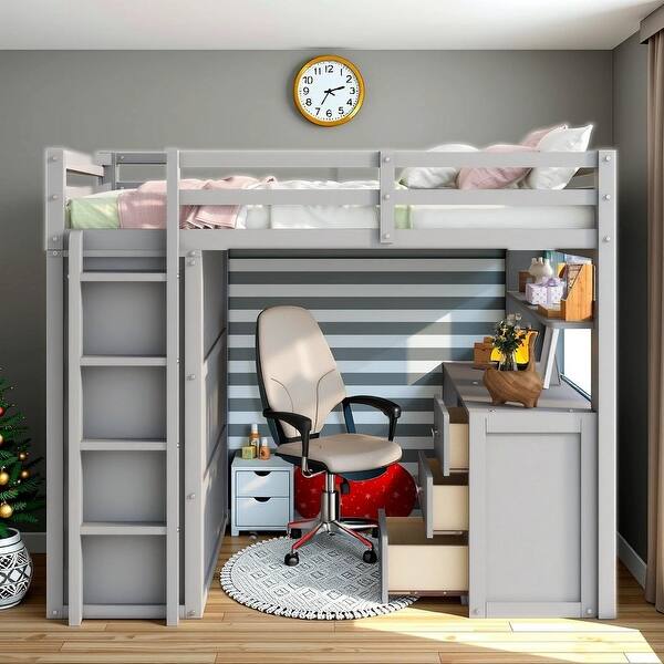slide 2 of 45, Artsy Full size Loft Bed with Drawers, Desk and Wardrobe Grey