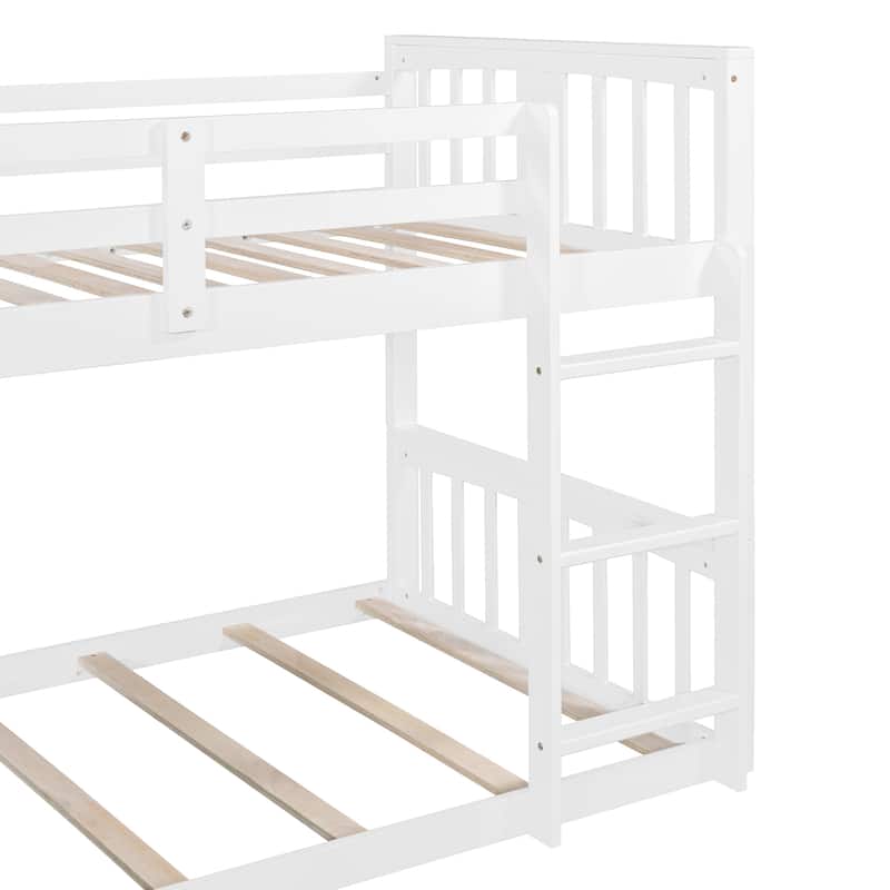 Solid Pinewood Detachable Bunk Bed, Twin over Twin Floor Bunk Bed Frame with Slide and Ladder, Divided Into 2 Separate Beds