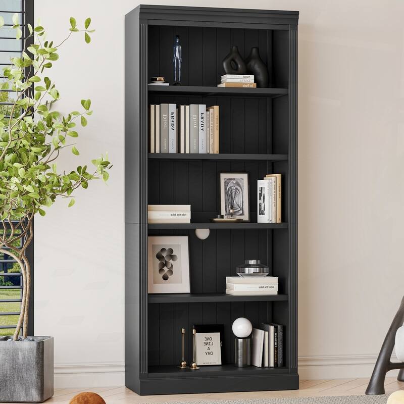 5-Tier Decor Bookshelves with Adjustable Shelves - Black - 1-Piece