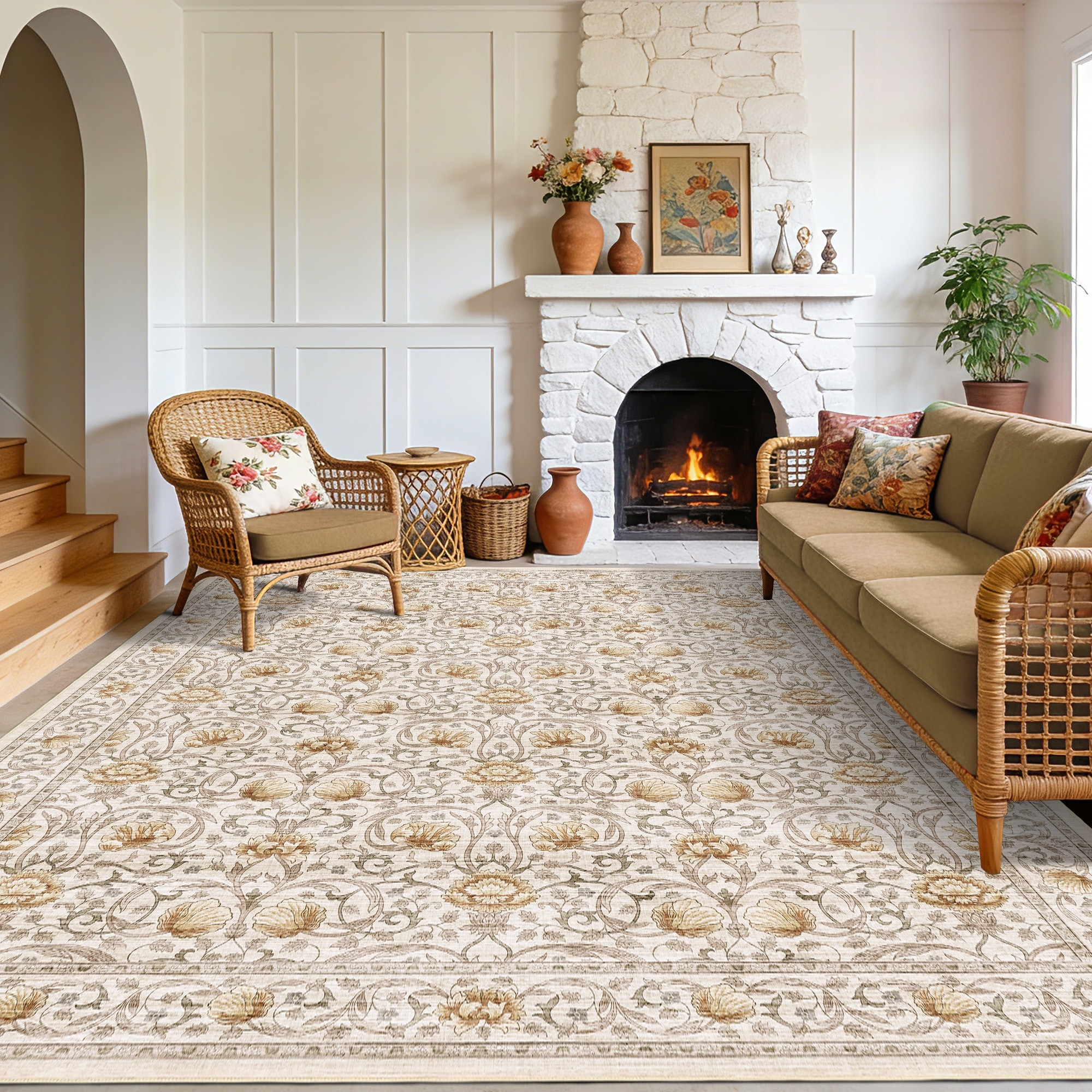 Garvee Floral Botanical Area Rugs for Living Room Soft Farmhouse Low Pile Non-Slip Rug