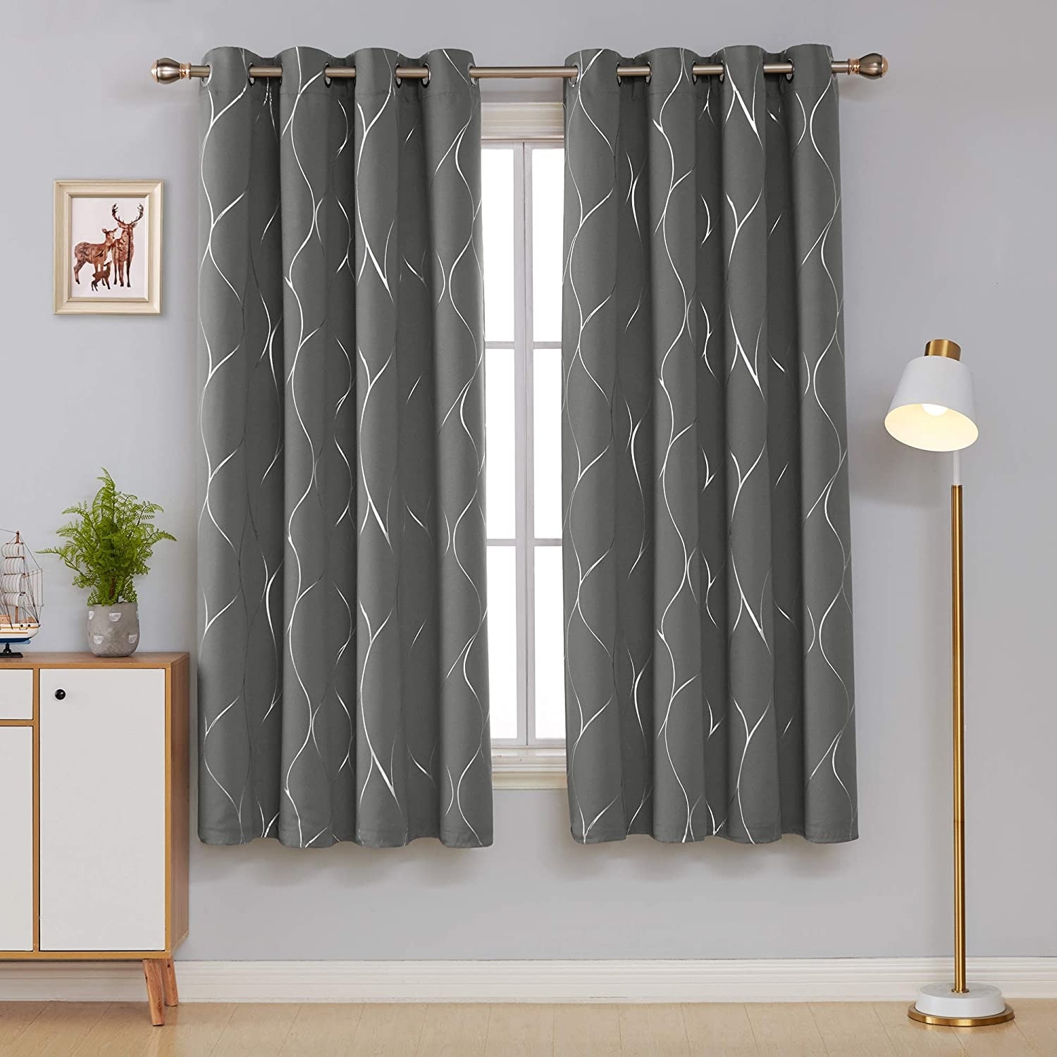 Deconovo Silver Line 52 Width Curtain Panel Pair (2 Panel)