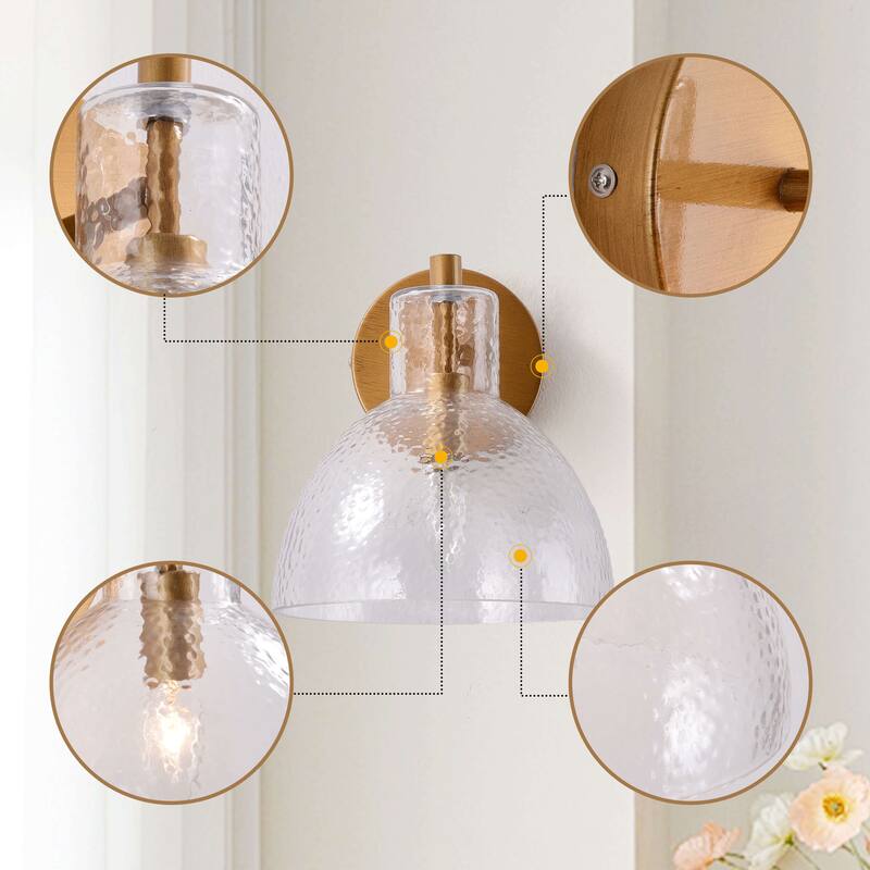 Alda 1 Light Brushed Brass Clear Glass Bowl Shade Wall Sconce