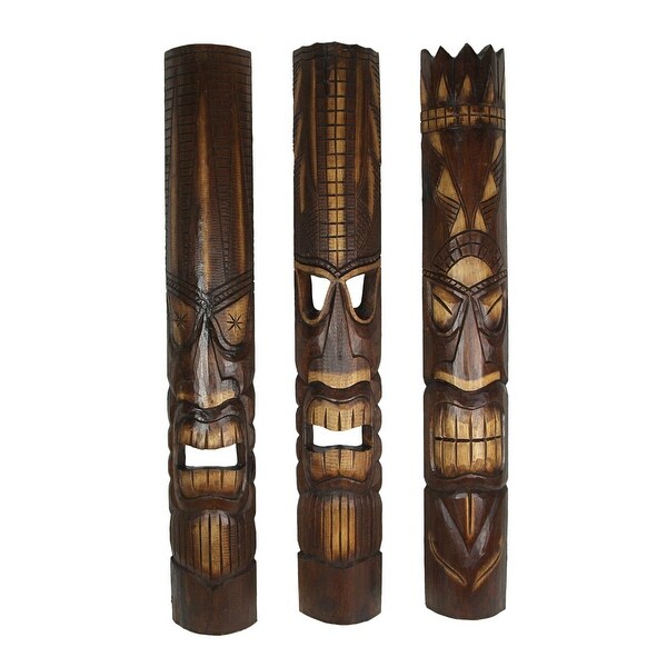 Zeckos 40 Inch Carved Wood Hawaiian Tiki God Masks (Set Of 3) - On