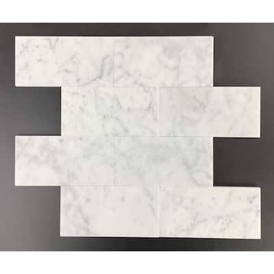 White Carrara Honed 3 x 6 Subway Wall and Floor Tiles - Case (8 Square Feet)