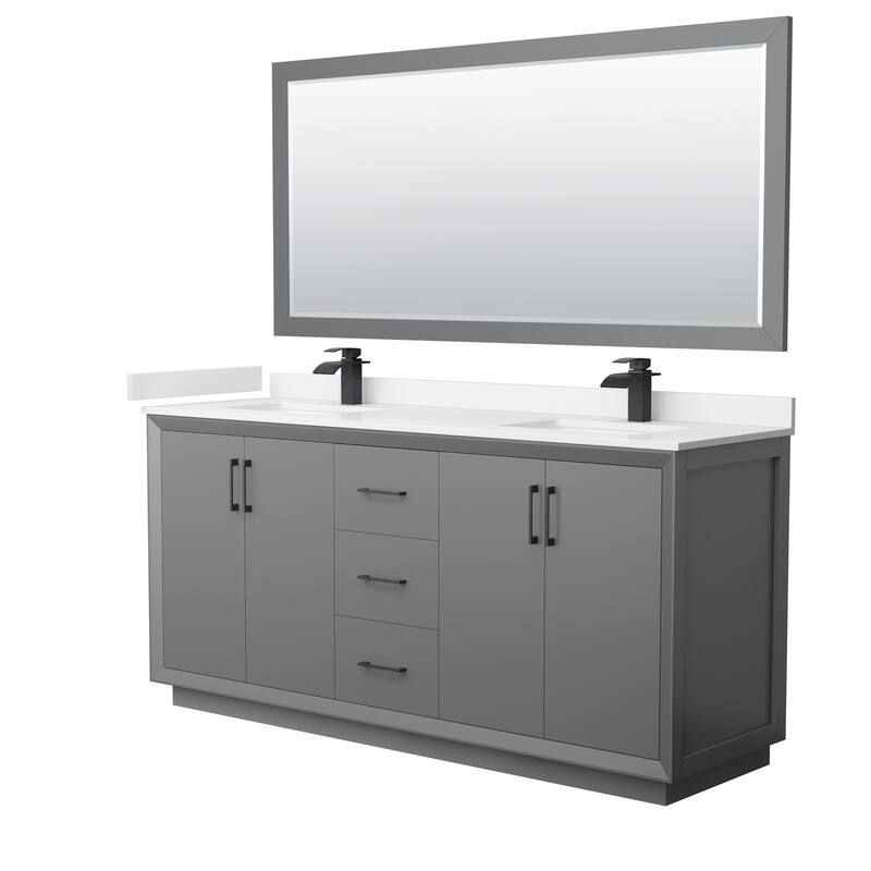 Wyndham Collection WCF414172D-QTZ-UNSM70 Strada 72" Free Standing - Dark Gray / White Quartz Top / Matte Black