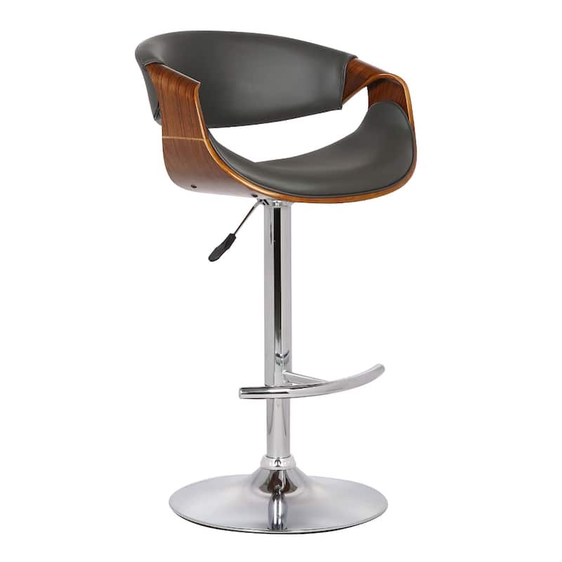 Grey Fabric Adjustable Height Bar Chair with Arms and Chrome Wood Frame - 21” x 21” x 43” (D x W x H)