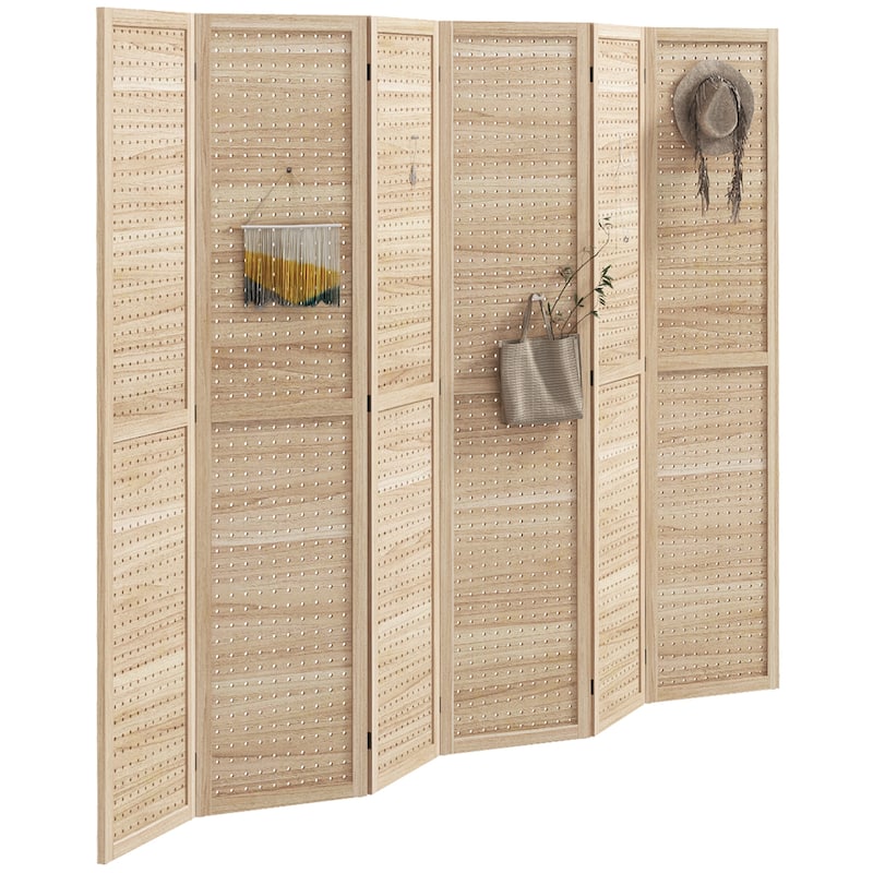 HOMCOM 6 Panel Room Divider, 5.6' Tall Indoor Portable Wood Folding Privacy Screen with Hook Holes