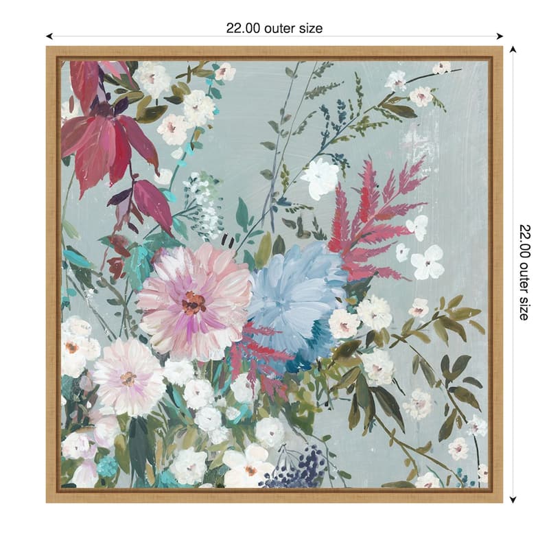Floral Symphony in Soft Hues by PI Studio Framed Canvas Wall Art Print - 22 x 22 in - Brown