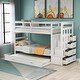 preview thumbnail 1 of 25, Twin over Twin Wood Bunk Bed with Trundle and Storage Staircase White