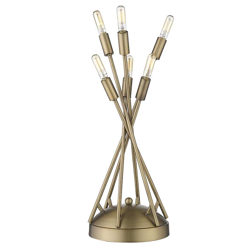 19" Brass Metal Six Light Table Lamp with Globe Glass Shade - 9.25” x 9.25” x 19”