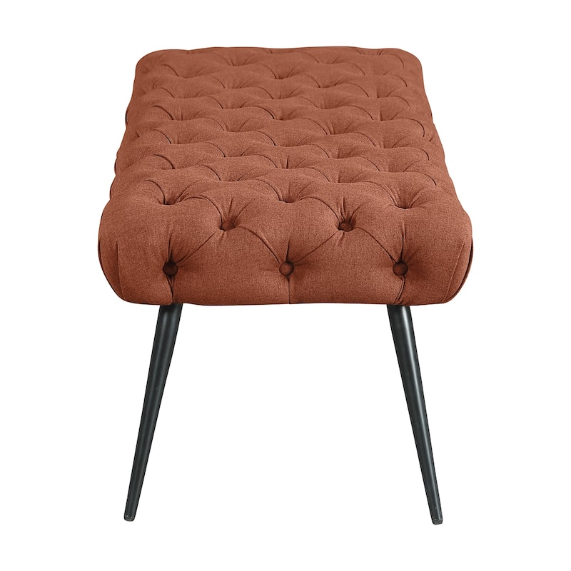 Velvet and Metal Bench with Button-Tufting Design