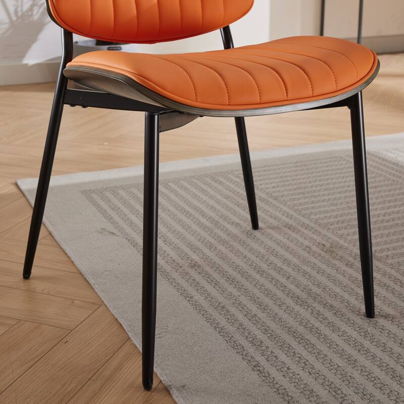 Retro Faux Leather Dining Chairs Set of 2 Accent Chair with Bentwood Back, Kitchen Side Chair with Metal Legs