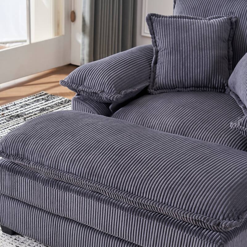 Corduroy Single Sofa Sets with Ottoman and 2 Toss Pillows, Deep Seat Design