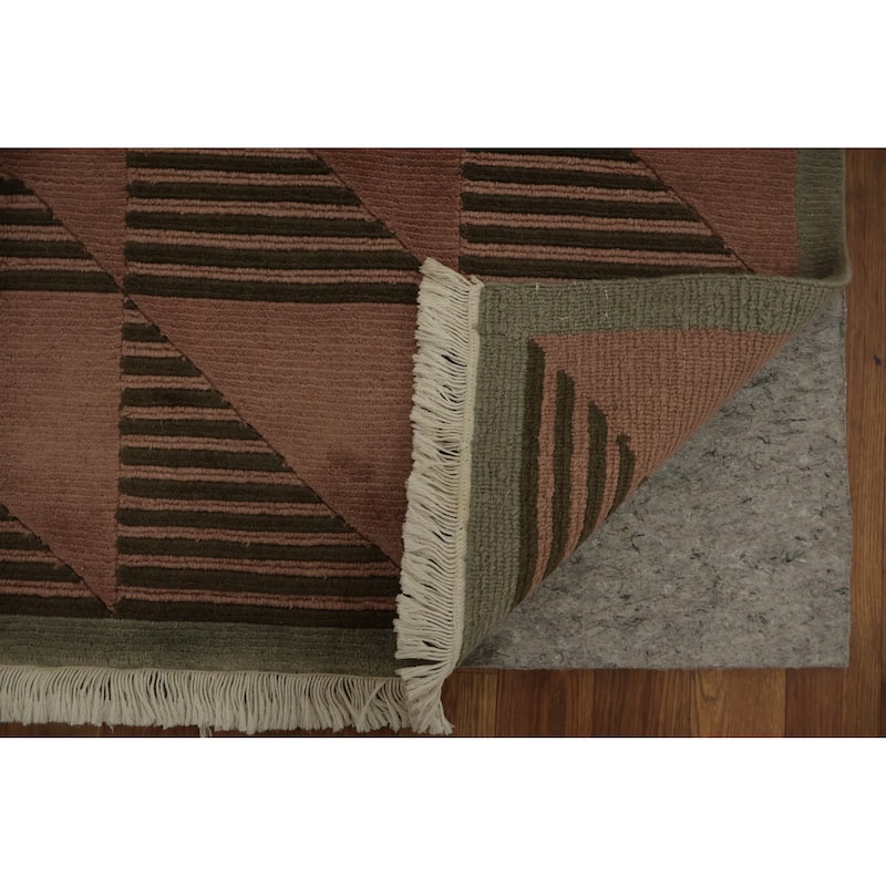 Hand Knotted Oriental 100% Wool Carpet Modern Geometric Pink Nepalese Area Rug - 8' 3'' X 4' 11''