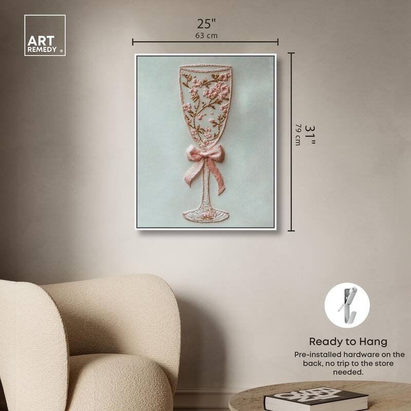 Champagne Glass Bow Canvas by Art Remedy