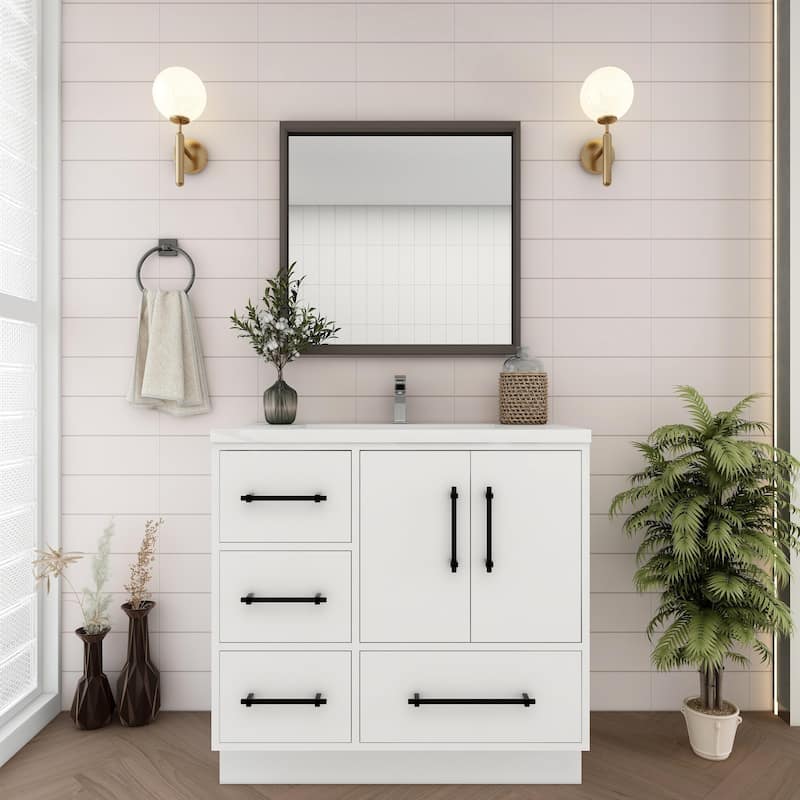 Victoria 36'' L Drawer Freestanding Vanity with Acrylic Sink - 35.5 - Glossy - Gloss White