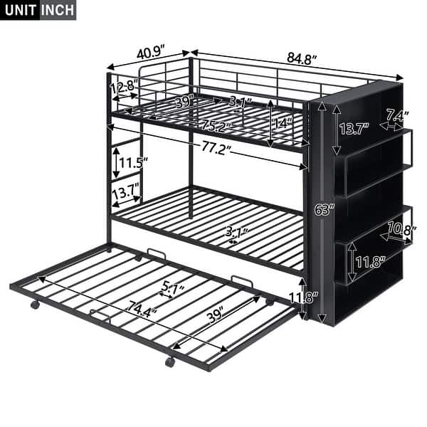 Metal Twin Size Metal Loft Bed Bunk Bed with Drawers,big bookshelf