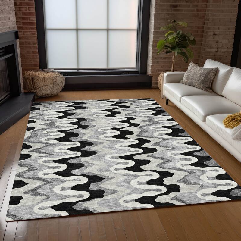 Machine Washable Indoor/ Outdoor Chantille Abstract Ripples Rug