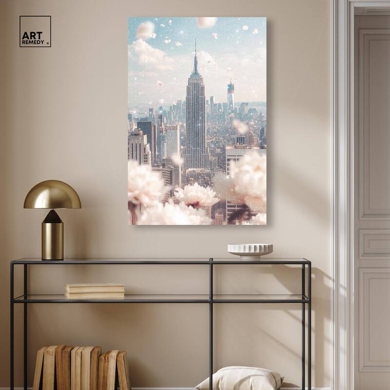 Peonies Over New York Canvas by Art Remedy, Gallery Wrapped