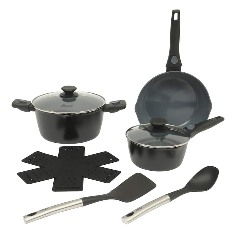 Oster SmartHandle Advance 13-Piece or 18-Piece Nonstick Cookware Set With Utensils & Pan Protectors - Black/Grey