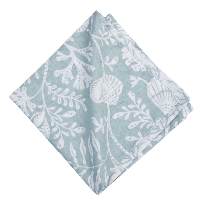 20" Seafoam Reef Cotton Napkins, Set of 6 - Nautical Coral & Seaweed
