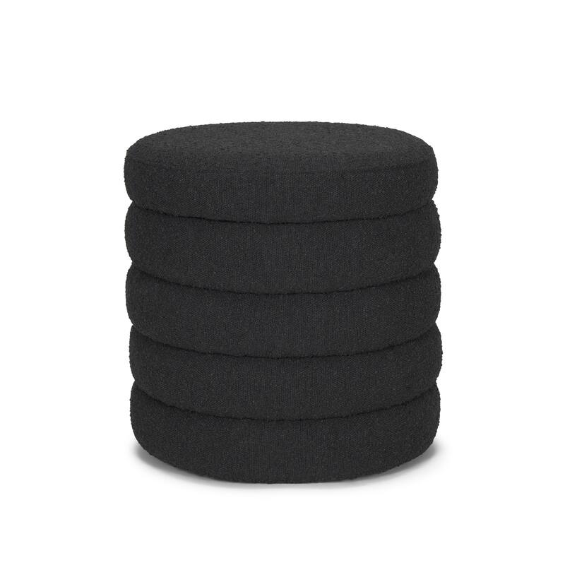 Elise Black Boucle Upholstered Storage Ottoman - Black