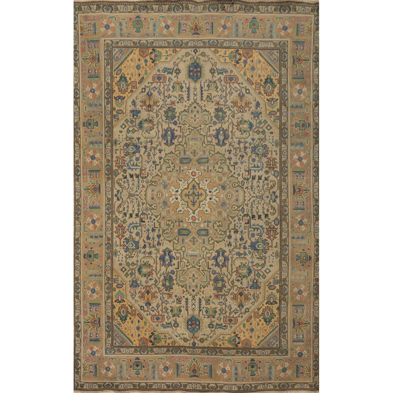 Hand Knotted Oriental 100% Wool Carpet Traditional Floral Brown Tabriz Area Rug - 9' 8'' X 6' 5''