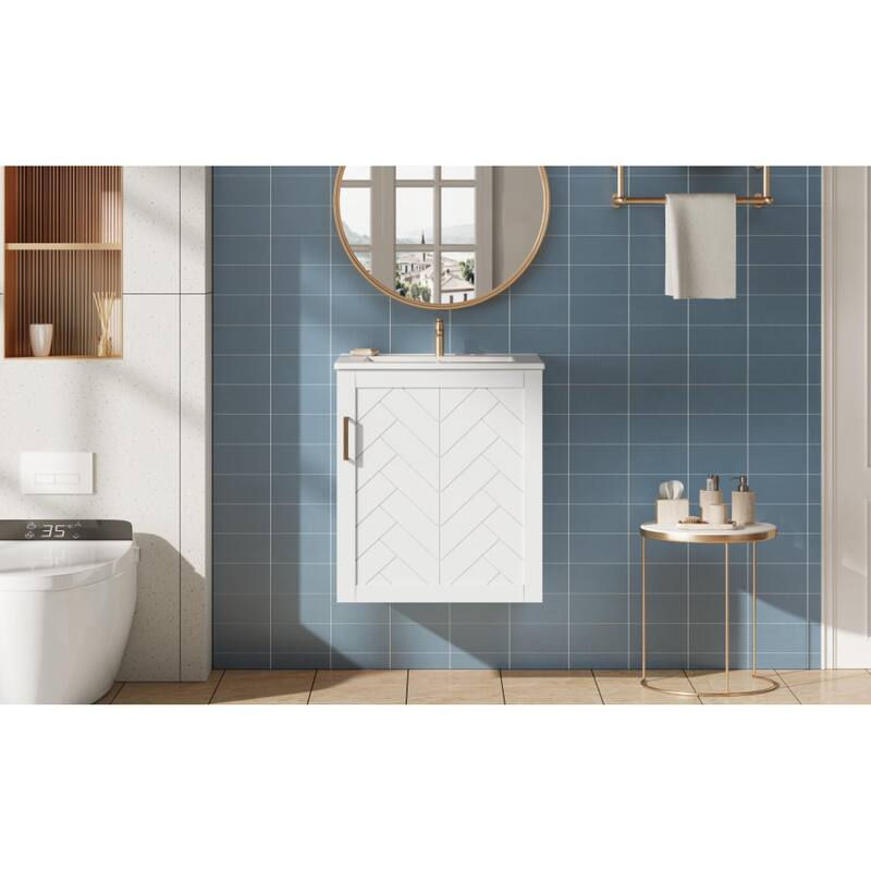 Roomfitters 20 Inch Wall Mounted Bathroom Vanity & Side Cabinet Combo, Floating Storage Station with Sink