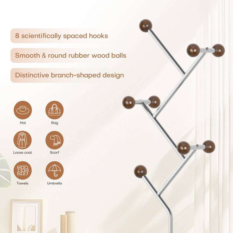 Coat Rack Freestanding, Metal Coat Tree with 8 or 9 Hooks and Heavy Duty Marble Base - 71.26”H x 14.96”W