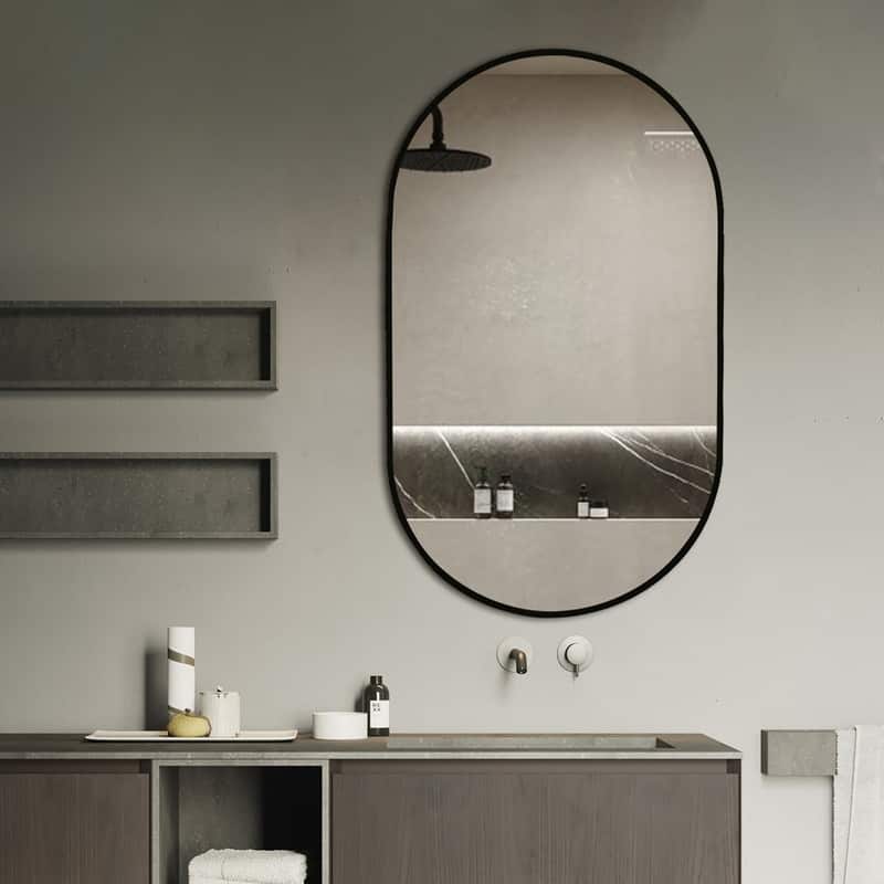 Khristy Black Metal Framed Oval Wall Mirror