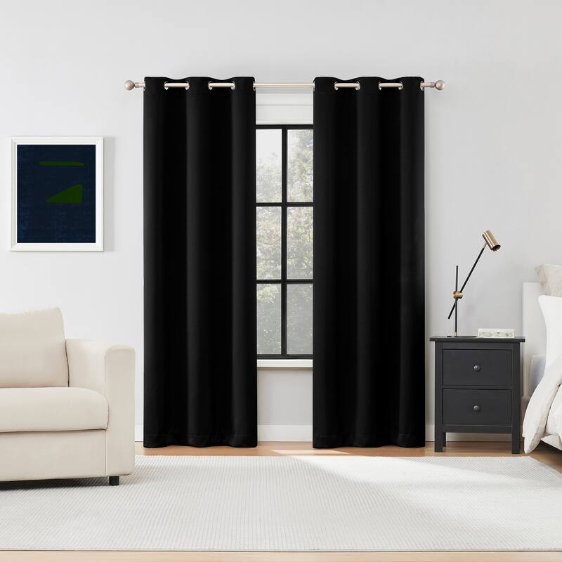 Sun Zero Sheridan Dual-Sided Magnetic Closure Total Blackout Grommet 2-Piece Curtain Panel Pair