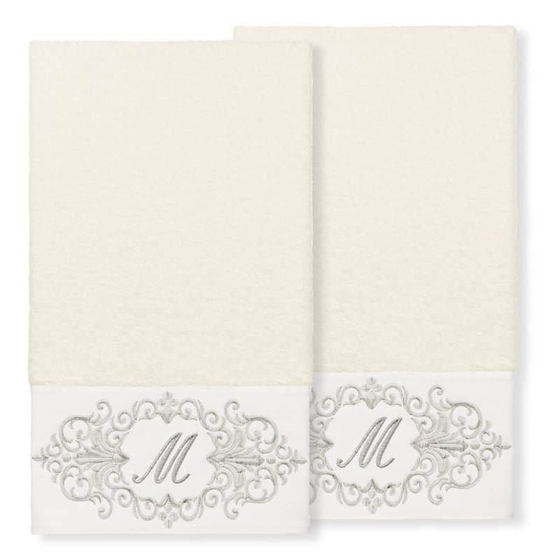 Authentic Hotel and Spa 100% Turkish Cotton Monica 2PC Embellished Bath Towel Set - M - Cream