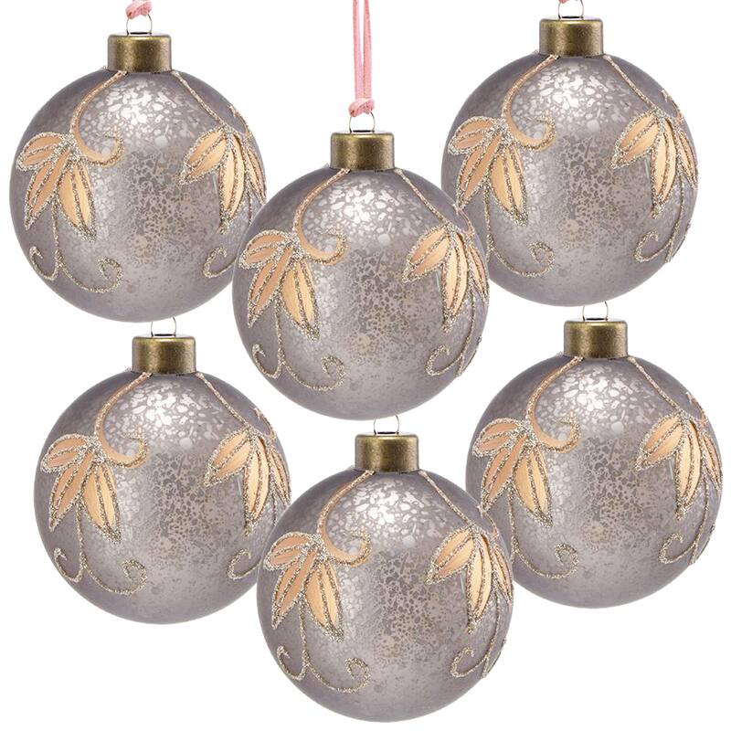 D3.9" Christmas Ball Ornaments, Glass Decorative Hanging Ball Christmas Tree Ornaments for Holiday Decorations, Set of 6