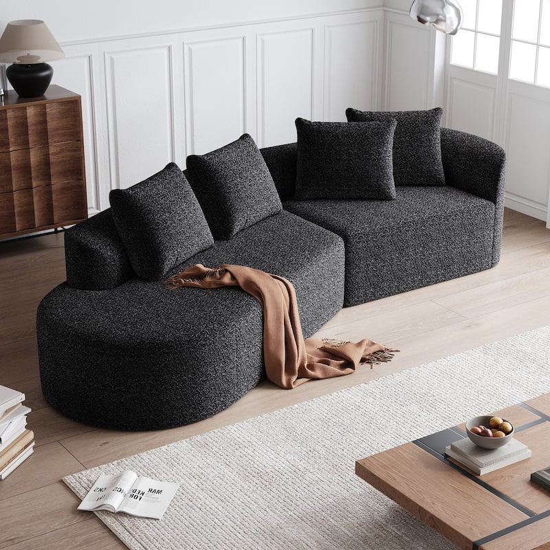Chenille Upholstered Curved Sectional Sofa with Chaise and Pillows