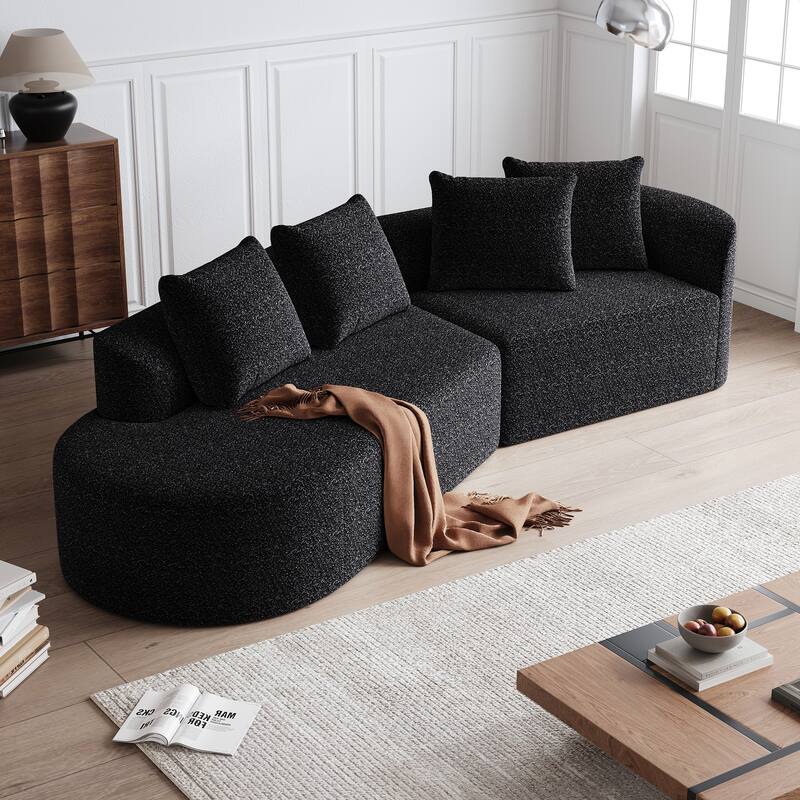 Modular Curved Sectional Sofa, Oversized Chenille Cloud Couch, Compressed Upholstered Sofa with 4 Throw Pillows