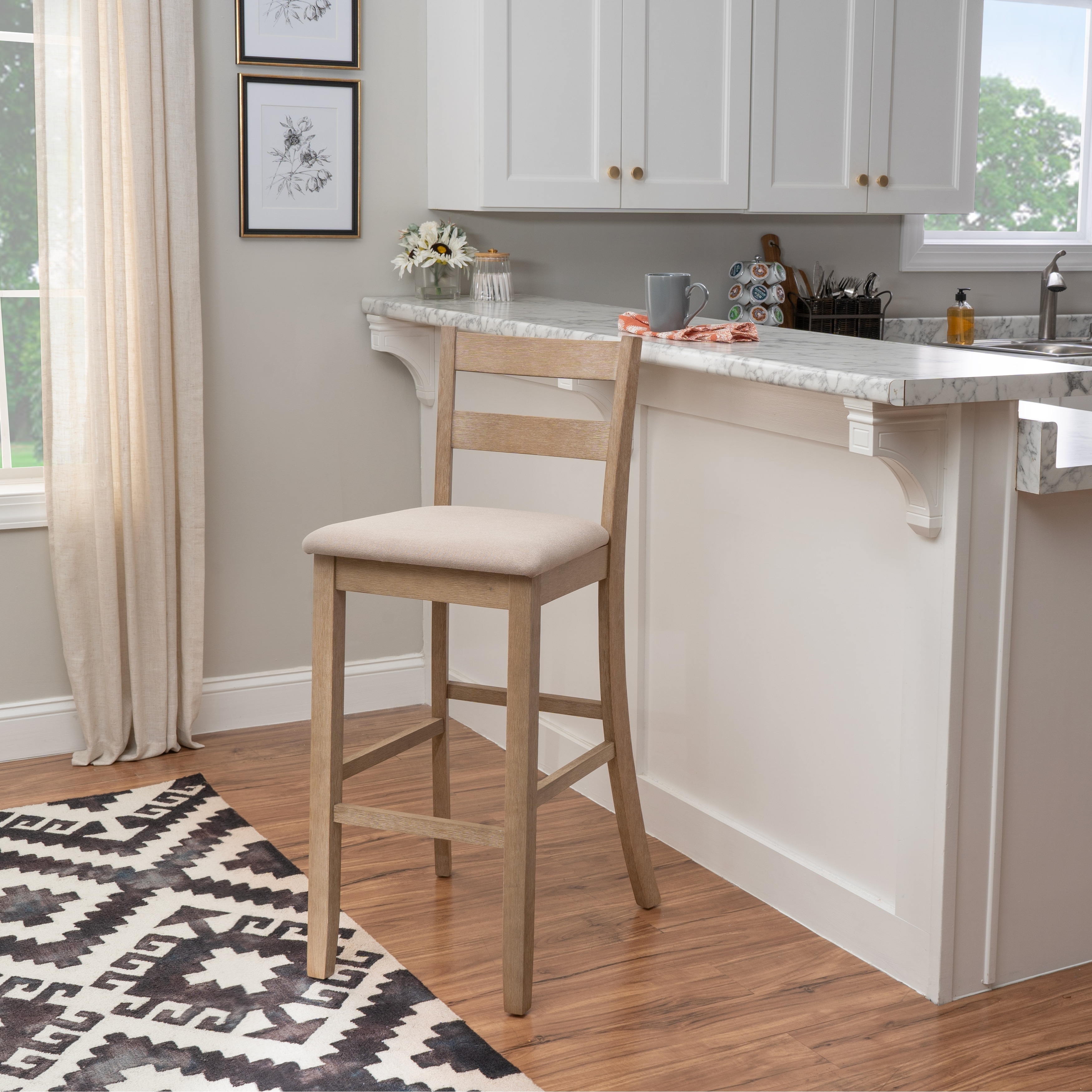 Linon Piedmont Tribeca Greywash Wooden Bar Stool
