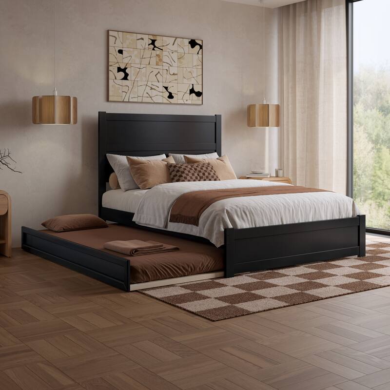 Aveline Wood Platform Bed with Matching Footboard & Trundle - Black - Full